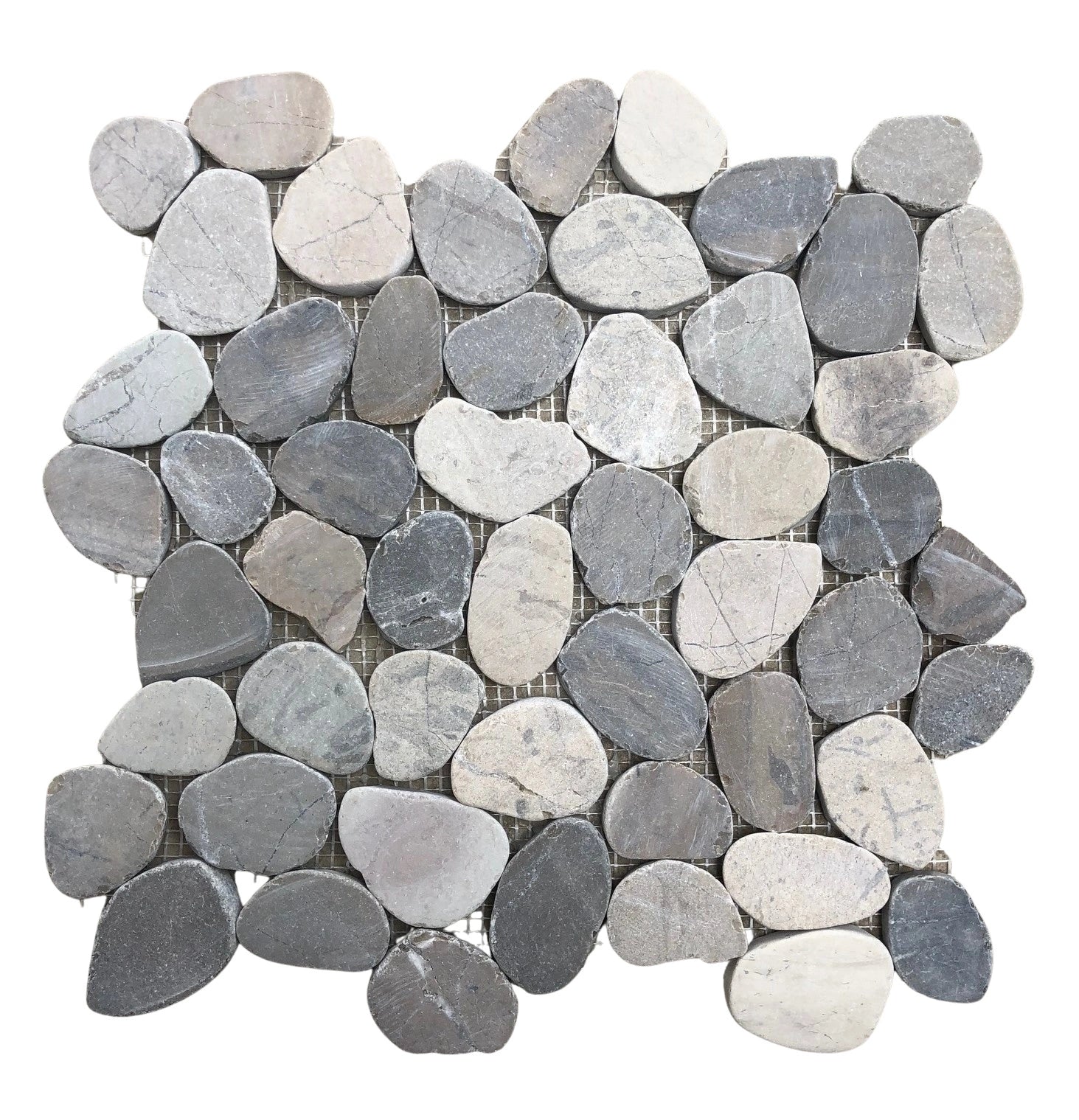 Timor Mist Mosaic Tile – 12”x12” Soft Grey Pebbles for Modern Aesthetics.