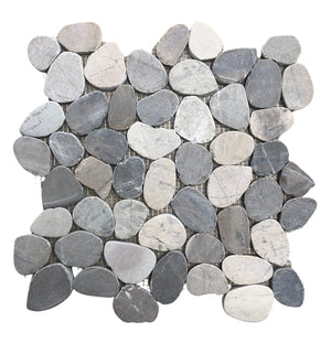 Timor Mist Mosaic Tile – 12”x12” Soft Grey Pebbles for Modern Aesthetics.