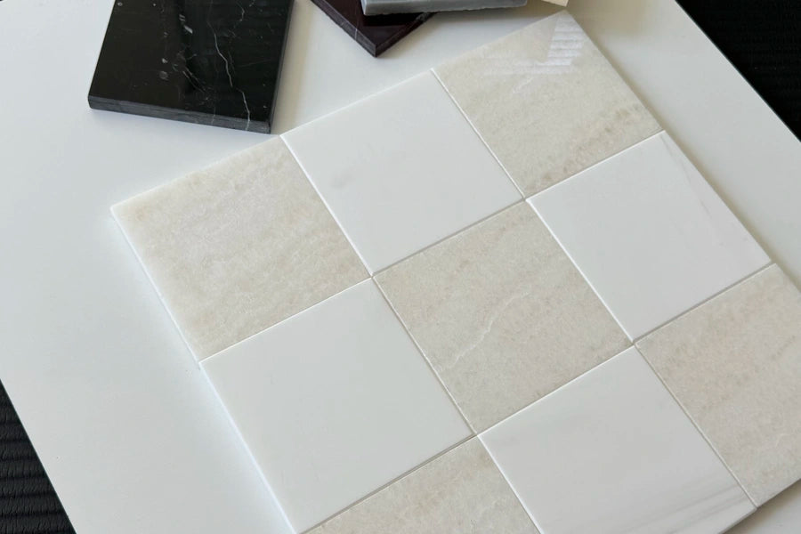 Color Crush Checkerboard tiles featuring a vibrant blend of contrasting colors in a modern checkerboard pattern, perfect for walls, floors, and backsplashes.