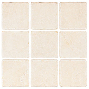 Crema Marfil honed 4 x 4 tumbled subway tile for modern shower designs and decorative accents.