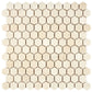 Crema Marfil honed 1-inch hexagon mosaic tile for modern shower walls and decorative accents.