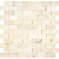 Dimensional Crema Marfil marble 1 x 2 split face mosaic for modern decorative accents.