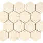 Crema Marfil honed 3-inch hexagon mosaic tile for modern shower walls and decorative accents.