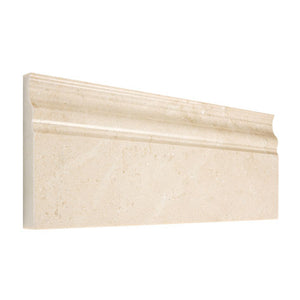 Crema Marfil marble honed 4¾×12 baseboard.