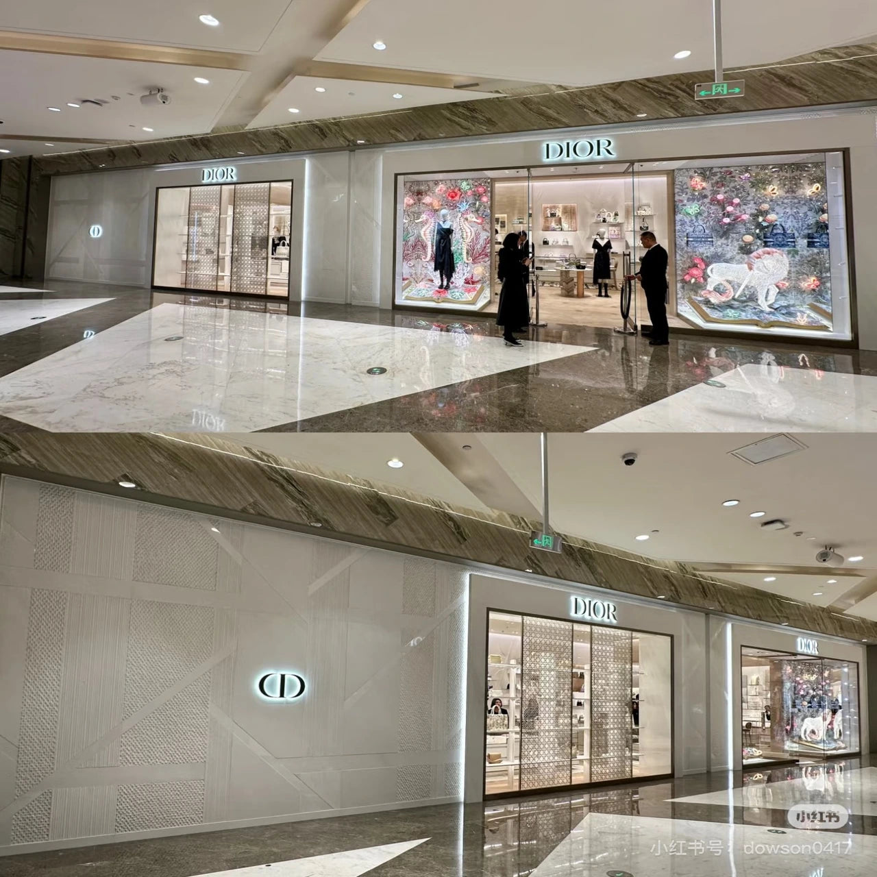 Dior store entrance with marble floor and modern decor