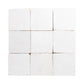 White square zellige tiles with brown grout on a white background