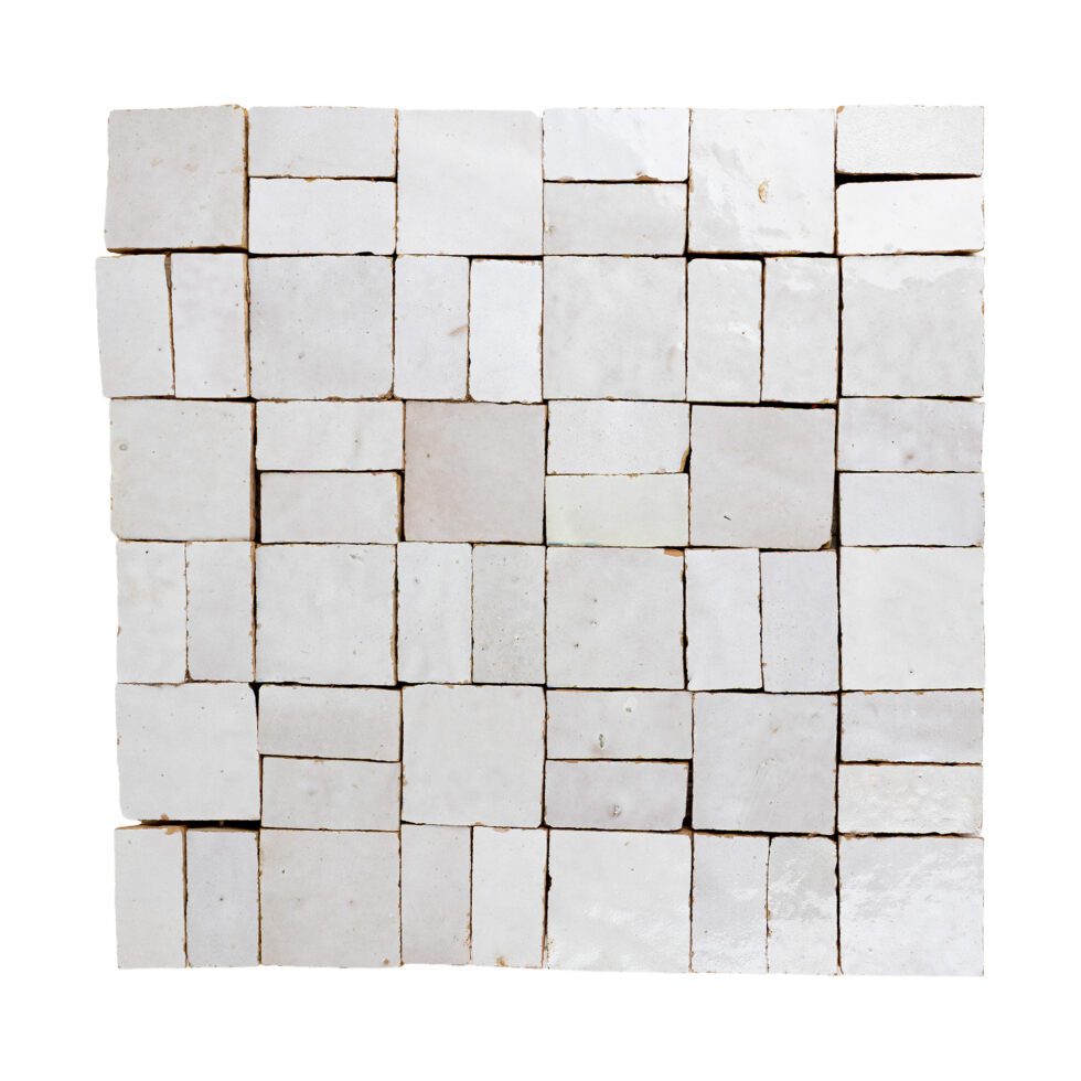 White zellige mosaic tile pattern on a white background