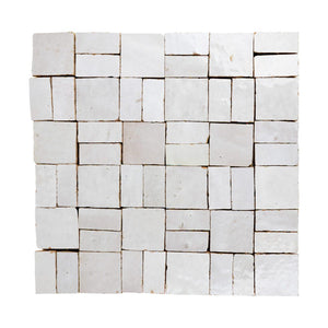 White zellige mosaic tile pattern on a white background
