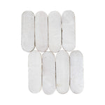 White oval zellige mosaic tile arranged in a grid pattern on a white background