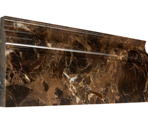 Emperador Dark marble polished 4¾×12 baseboard close-up.