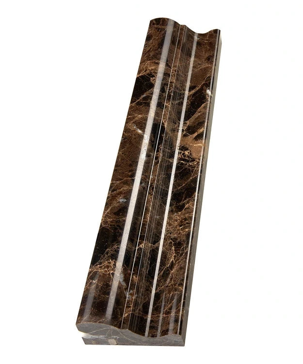 Emperador Dark Marble Crown Molding with deep brown tones and white veining, polished finish.