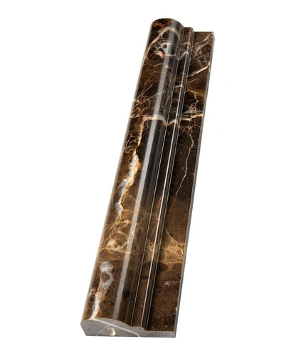 Emperador Dark Marble Single Step Chair Rail with deep brown tones and white veining, polished finish.