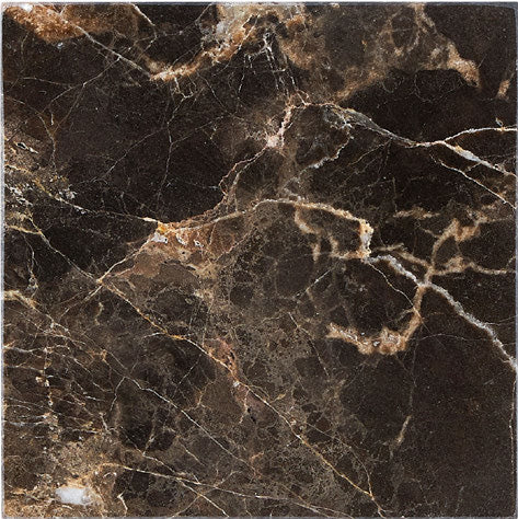 Emperador Dark polished 12 x 12 marble tile for elegant flooring and sophisticated wall cladding.