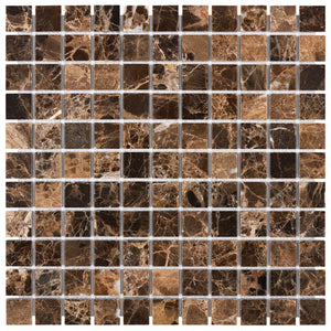 Emperador Dark polished 1×1 square marble mosaic.