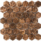 Emperador Dark polished 2-inch hexagon marble mosaic for stylish kitchen backsplashes and bathroom walls.