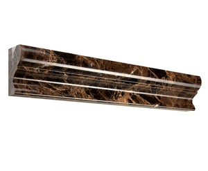 Emperador Dark polished crown molding at an interior wall transition.