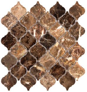 Emperador Dark polished arabesque marble mosaic.
