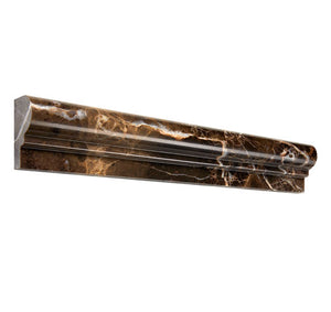 Emperador Dark polished single-step chair rail on a backsplash border.