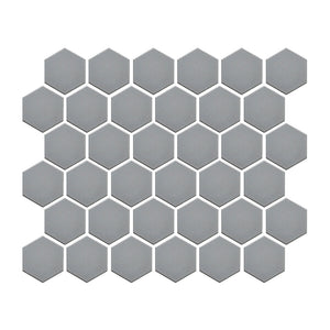 Foundry Silver Mist matte full-body porcelain hexagon mosaic.