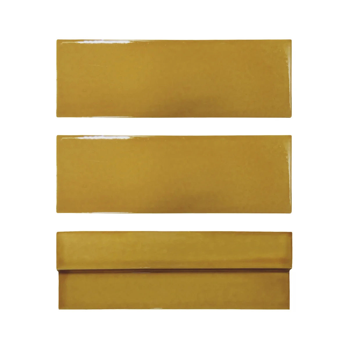 Fez Amber Flame glossy 2×6 ceramic wall tile with Zellige-inspired texture.