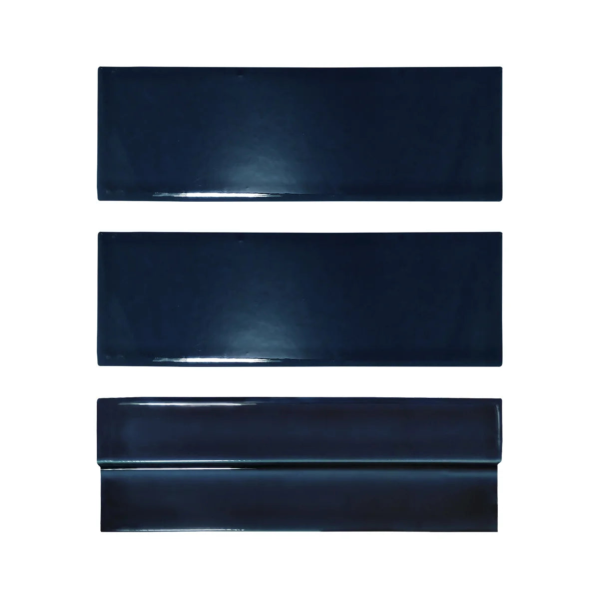 Fez Azure Drift glossy 2×6 ceramic wall tile with Zellige-inspired texture.