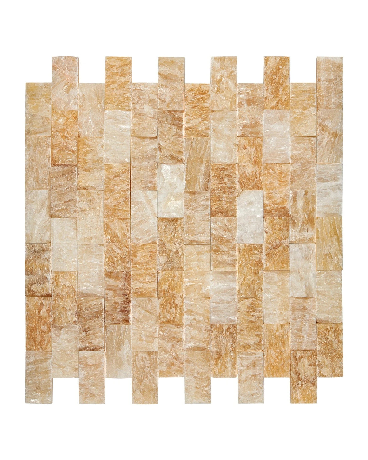 Honey Onyx 1×2 split-face brick mosaic.