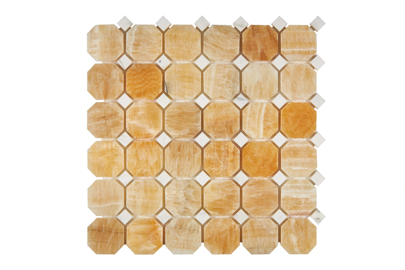 Honey Onyx Stone Octagon with White Mosaic Tile Polished