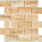Honey Onyx polished 2 x 4 brick mosaic tile for elegant kitchen backsplashes and bathroom floors.