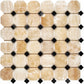 Honey Onyx polished octagonal mosaic tile with black accents for elegant backsplashes and bathroom floors.