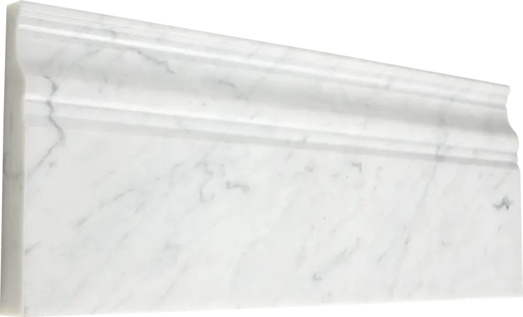 Italian Bianco Carrara marble baseboard tile with honed finish and grey veining.