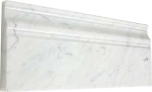 Italian Bianco Carrara marble baseboard tile with honed finish and grey veining.