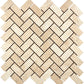 Ivory Travertine 1 x 2 herringbone mosaic tile tumbled finish for rustic kitchen backsplashes and bathroom floors.