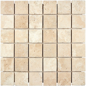 2×2 Mosaic showing tumbled warm ivory-beige Ivory Travertine.