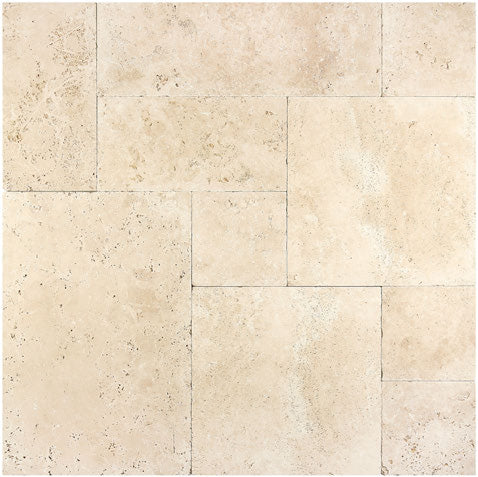 Versailles Pattern Set showing tumbled warm ivory-beige Ivory Travertine.