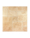 Ivory Travertine Chiseled and Brushed Versailles Pattern Tile - Elegant Beige Natural Stone Flooring for Interior and Exterior Spaces, Suitable for Classic and Rustic Designs