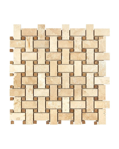 Ivory Travertine Basketweave Mosaic - mosaic  
