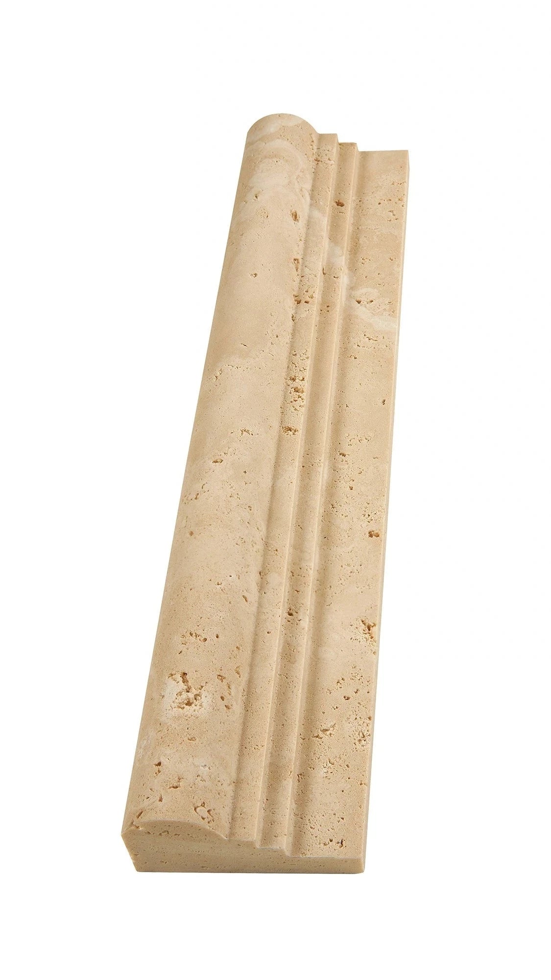 2×12 Double-Step Chair Rail in warm ivory-beige natural Ivory Travertine.