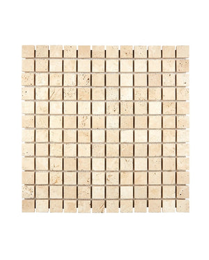 1×1 Mosaic showing tumbled warm ivory-beige Ivory Travertine.