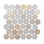 Pattern of round zellige tiles in beige and white on a white background