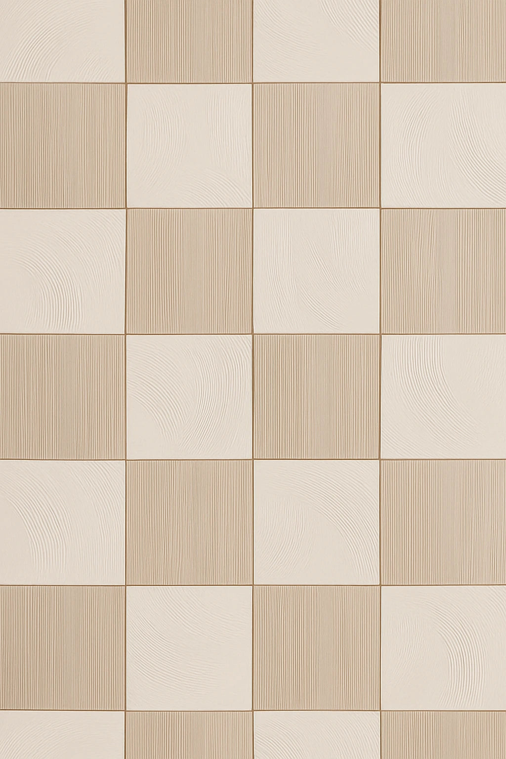 6×6 repeating checkerboard of ivory and beige textured porcelain tiles arranged in a perfect alternating pattern.”
