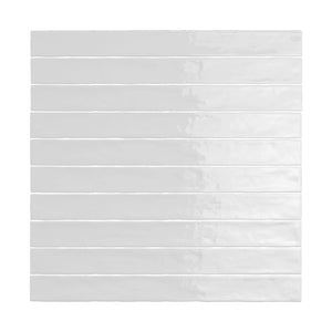 Frost White glossy ceramic wall tile in a sleek 2x20 format, ideal for modern kitchens and bathrooms.