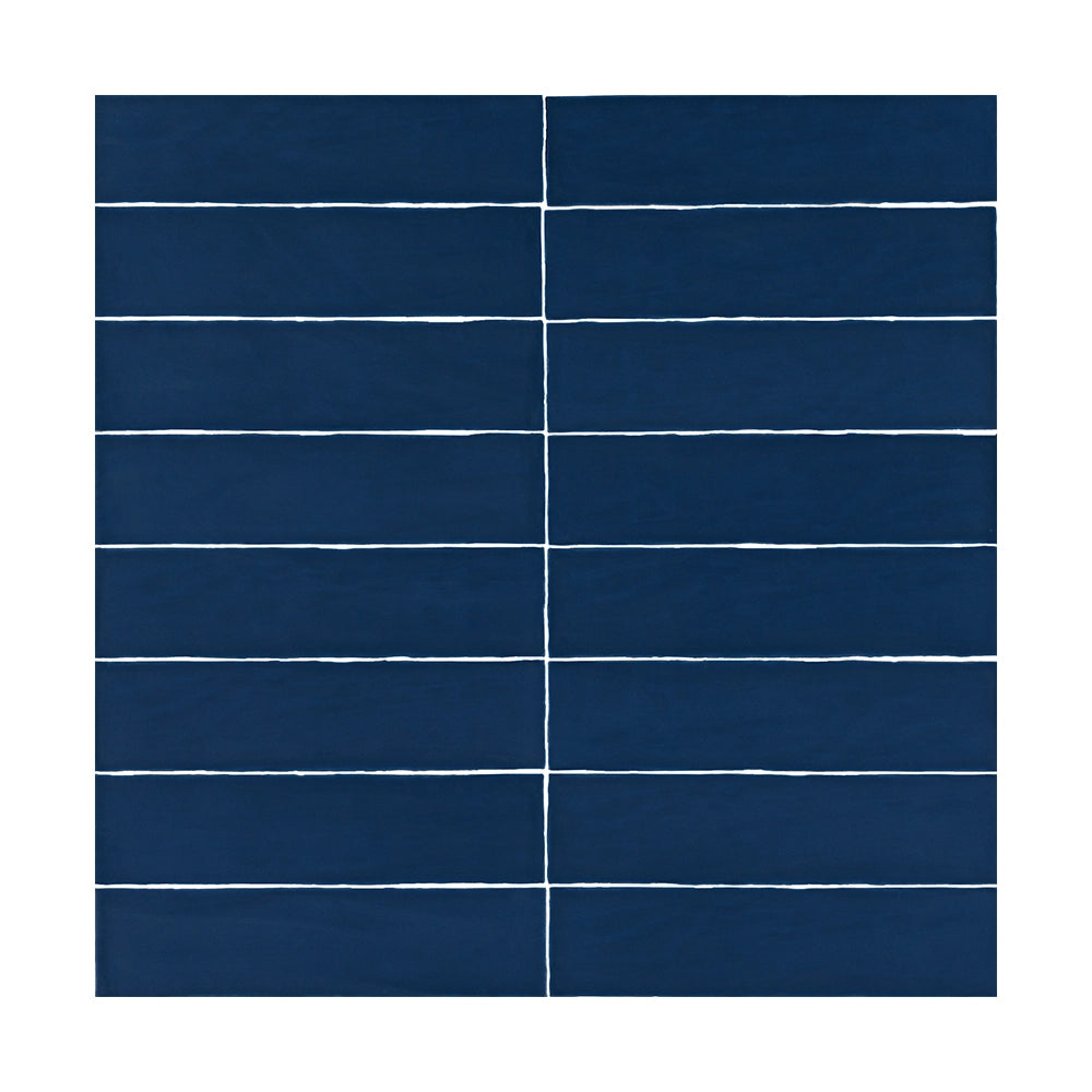 Midnight Blue matte ceramic tile, 3x12 size, creating dramatic accents in contemporary spaces.