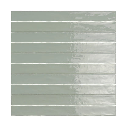 Mint Sage glossy ceramic wall tile, 2x20 size, adding natural-inspired tones to interiors.