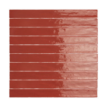 Rustic Clay glossy ceramic wall tile in a linear 2x20 design, perfect for cozy interiors.