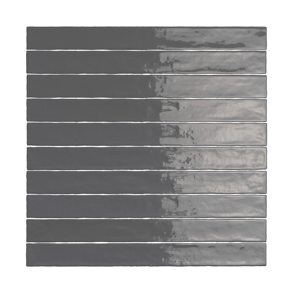 Slate Stone glossy ceramic wall tile, 2x20 size, ideal for sophisticated accent walls.