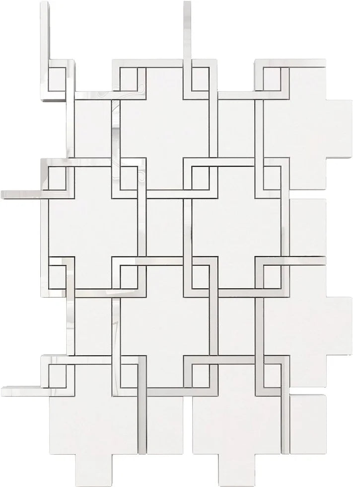 Modern Heritage Silver Fusion marble and stainless-steel geometric mosaic.
