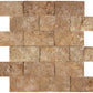 Noce Travertine 2x4 Mosaic Tile – Split-face finish, bold brown tones, great for textured walls and outdoor spaces.