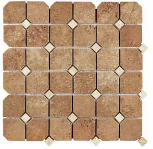 Noce Travertine Octagon Mosaic – Tumbled - mosaic  