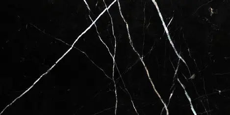 Nero Marquina 12x24 honed black marble tile with matte finish for modern interiors.