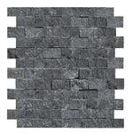 Nero Marquina 1x2 split face black marble mosaic tile for feature walls and fireplace surrounds.